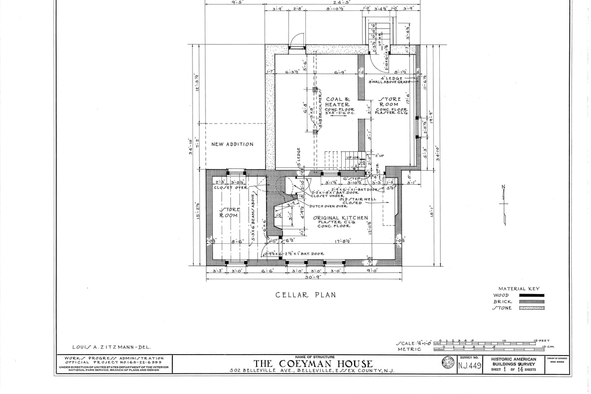 Belleville, NJ — Coeyman House, 502 Belleville Avenue, Belleville, Essex County, NJ HABS NJ,7-BELVI,6- (sheet 1 of 14)