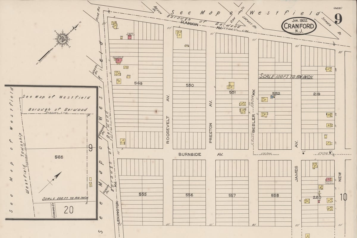Cranford, NJ — Sanborn Fire Insurance Map from Cranford, Union County, New Jersey, 1922, Plate 0009