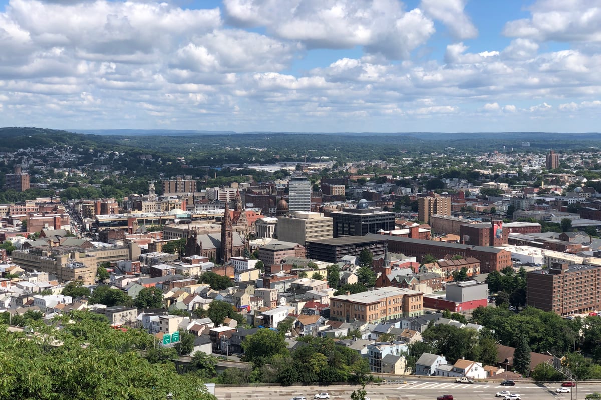 Paterson, NJ — 2024-08-13 11 25 40 View north-northeast towards downtown Paterson from the main overlook within the Garret Mountain Reservation in Paterson, Passaic County, New Jersey