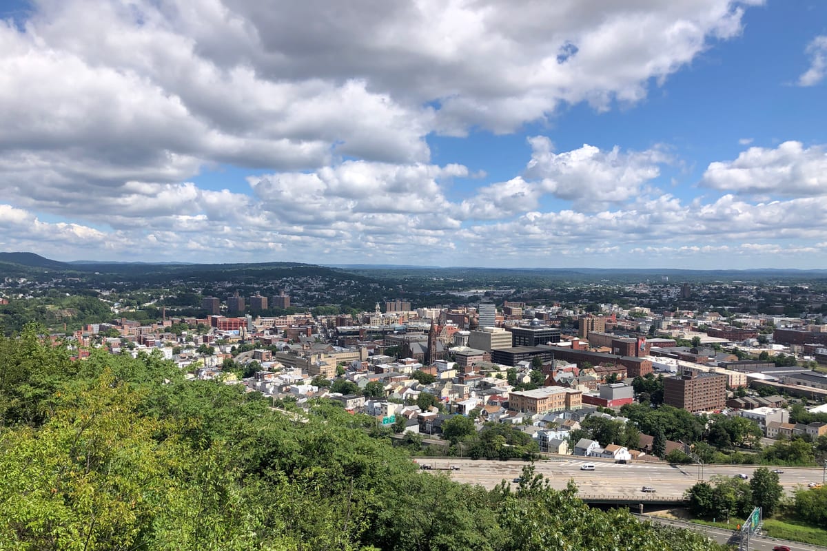 Paterson, NJ — 2024-08-13 11 29 06 View north-northeast towards downtown Paterson from the main overlook within the Garret Mountain Reservation in Paterson, Passaic County, New Jersey