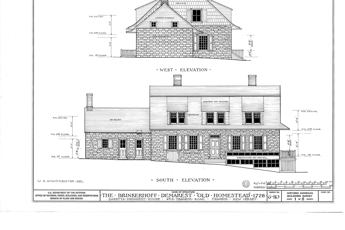 Teaneck, NJ — Brinkerhoff-Demarest, 493 Teaneck Road, Teaneck, Bergen County, NJ HABS NJ,2-TEA,1- (sheet 1 of 8)